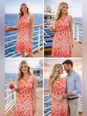 Calvin Klein Coral Pink Orange Floral Midi Dress